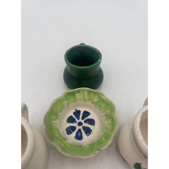 Vintage Miniature Ceramic Dishes & cups Hand-Painted Floral Designs Mexican Rust - Picture 4 of 10